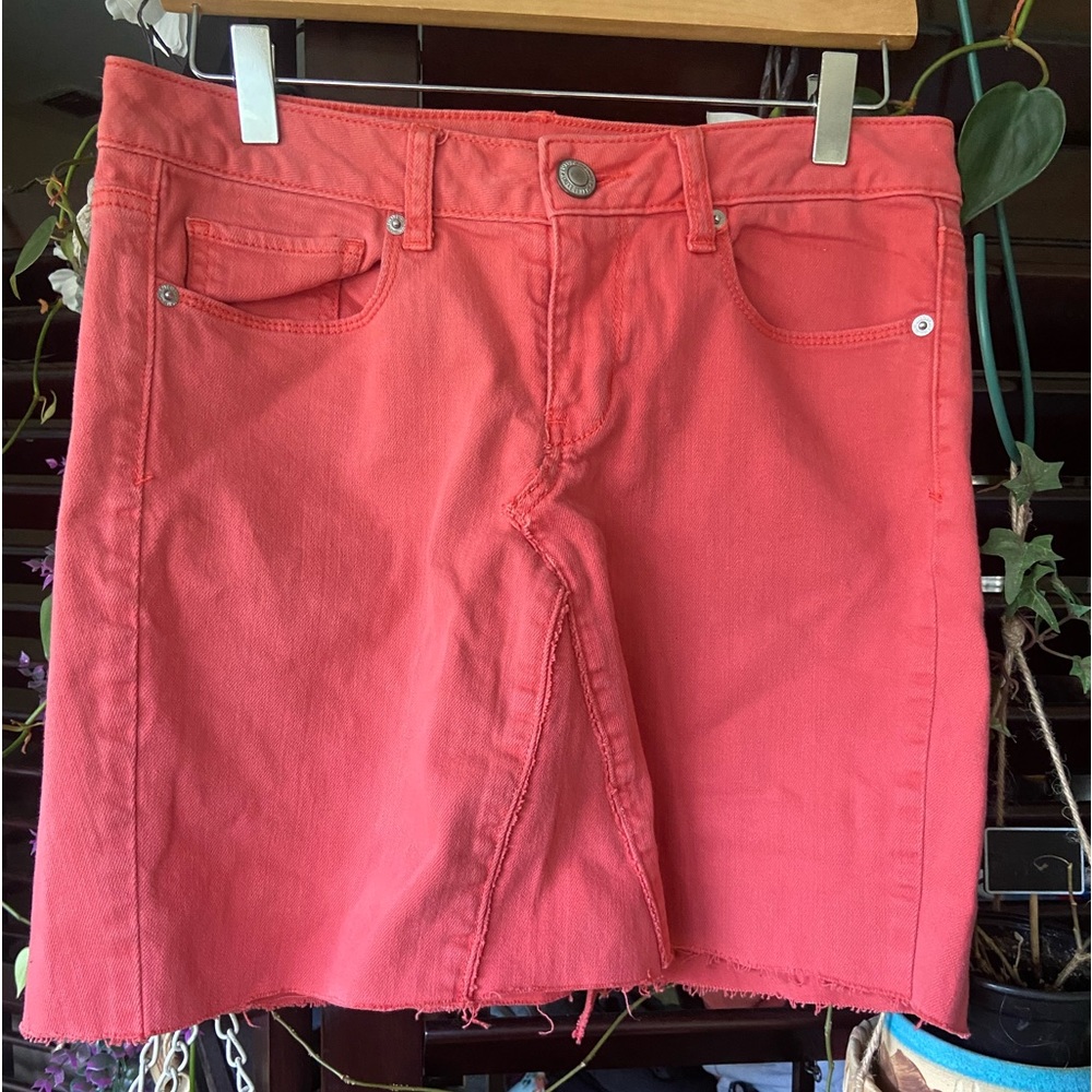 American Eagle stretch regular standard skinny denim w/pockets mini no hem skirt